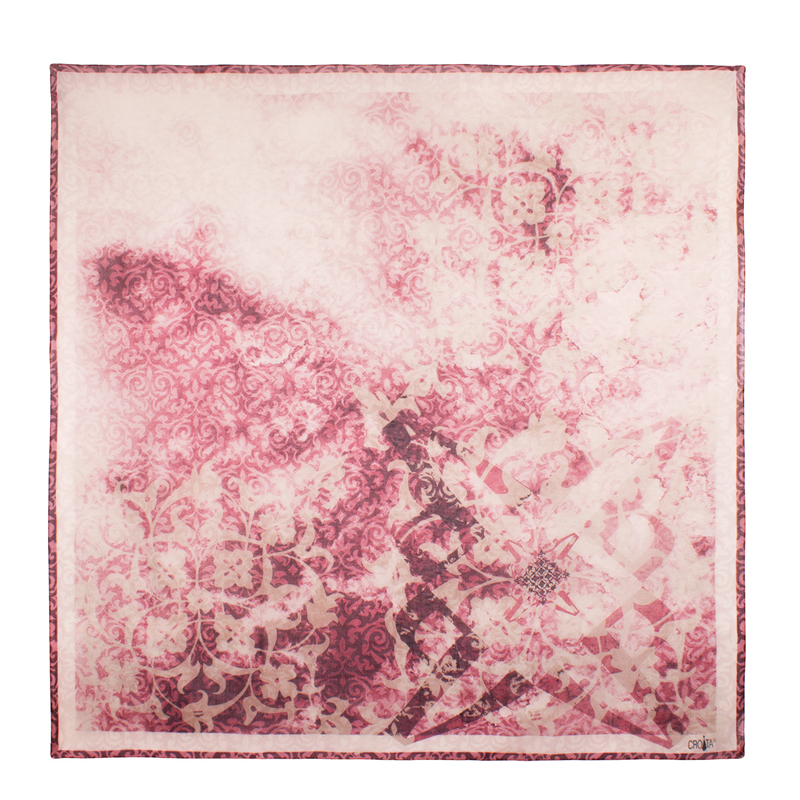 Scarf CROATA Dubrovnik Thematic  Glagolitic alphabet Wine red  Wool 48%, Silk 35%, Cashmere 17%  