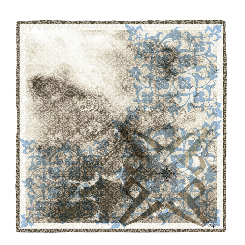 Scarf CROATA Dubrovnik Thematic  Glagolitic alphabet Beige  Wool 48%, Silk 35%, Cashmere 17%  