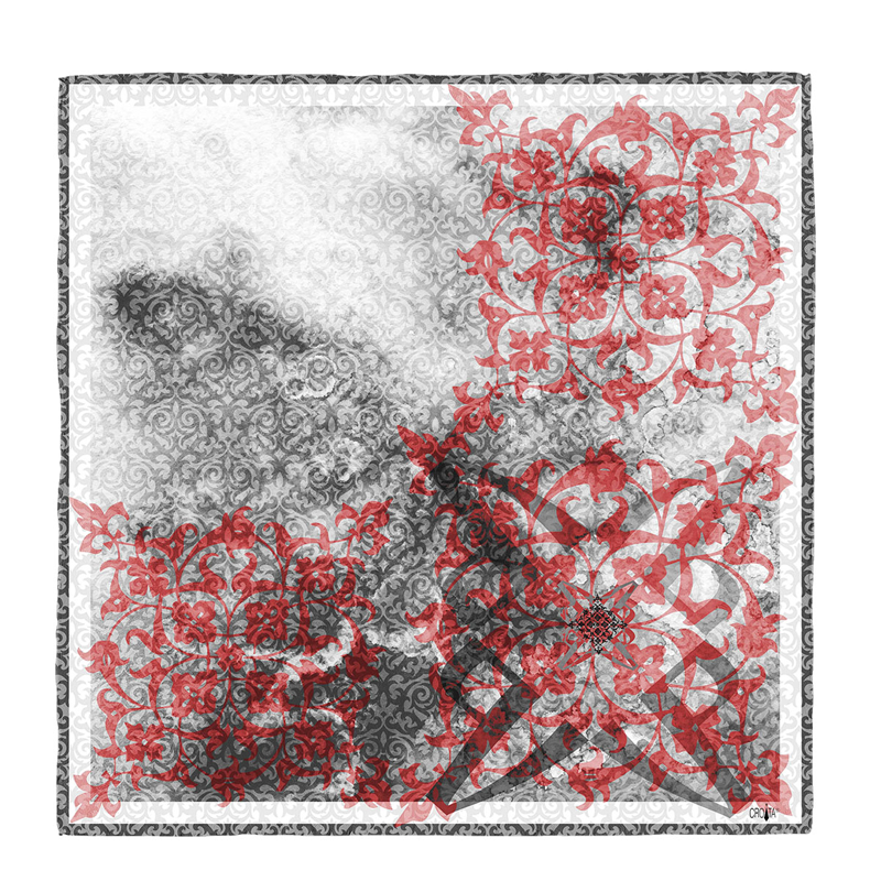 Scarf CROATA Dubrovnik Thematic  Glagolitic alphabet Grey  Wool 48%, Silk 35%, Cashmere 17%  