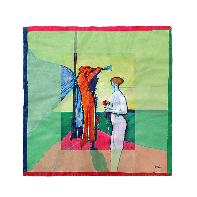 Scarf CROATA Art Thematic Scarf, thematic Prica Light green  Silk 100%  
