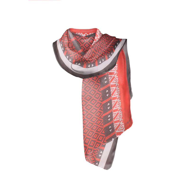 Shawl CROATA Thematic Shawl, thematic Folk embroidery Red  Silk 100%  