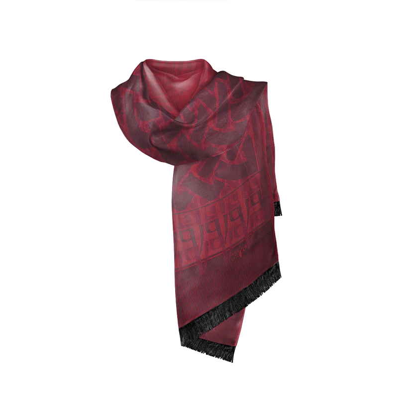 Shawl CROATA Thematic  Braiding and glagolitic alphabet Red  Silk 100%  