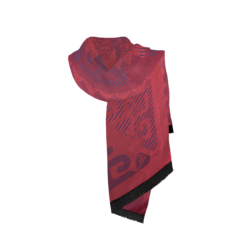 Shawl CROATA Thematic Shawl, thematic Folk embroidery Red  Silk 100%  