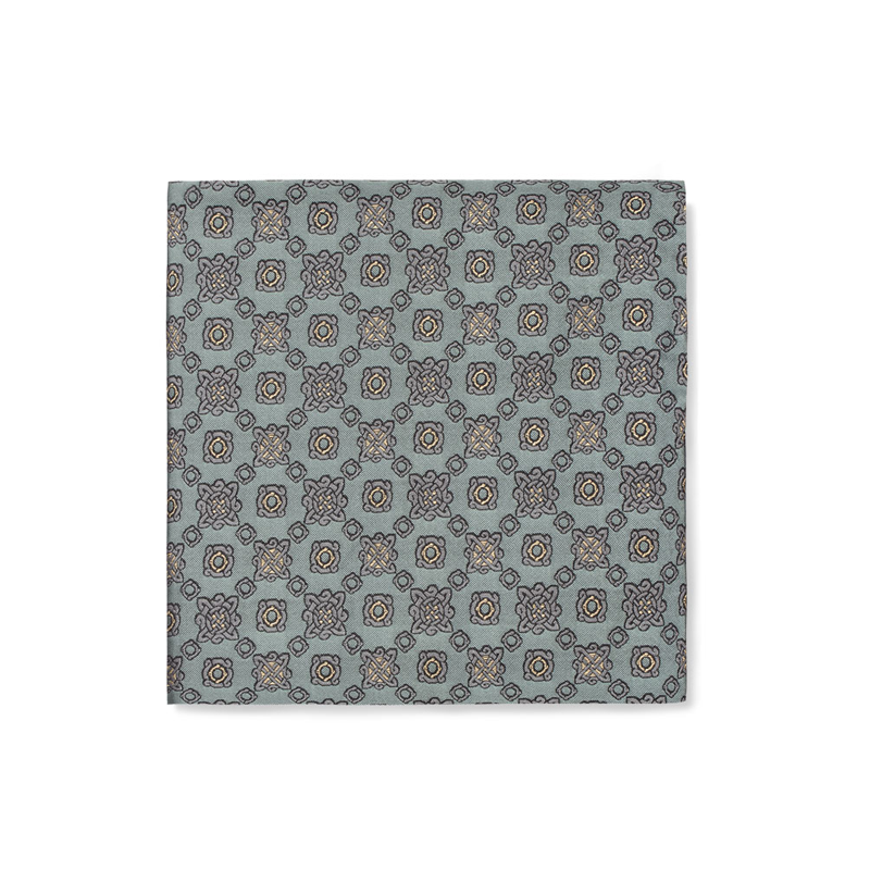 Pocket square CROATA AuHRum Thematic  Braiding Green  Silk 80%, Golden laminated silk thread 20%  