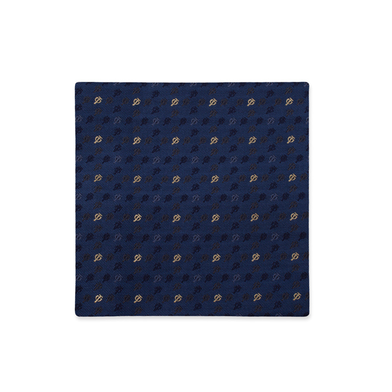 Pocket square CROATA AuHRum Thematic Limited edition Glagolitic alphabet Blue  Silk 89%, Metalized silk thread (gold) limited 11%  