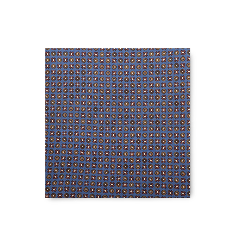 Pocket square CROATA Classic  Flora and Fauna Light blue  Silk 100%  