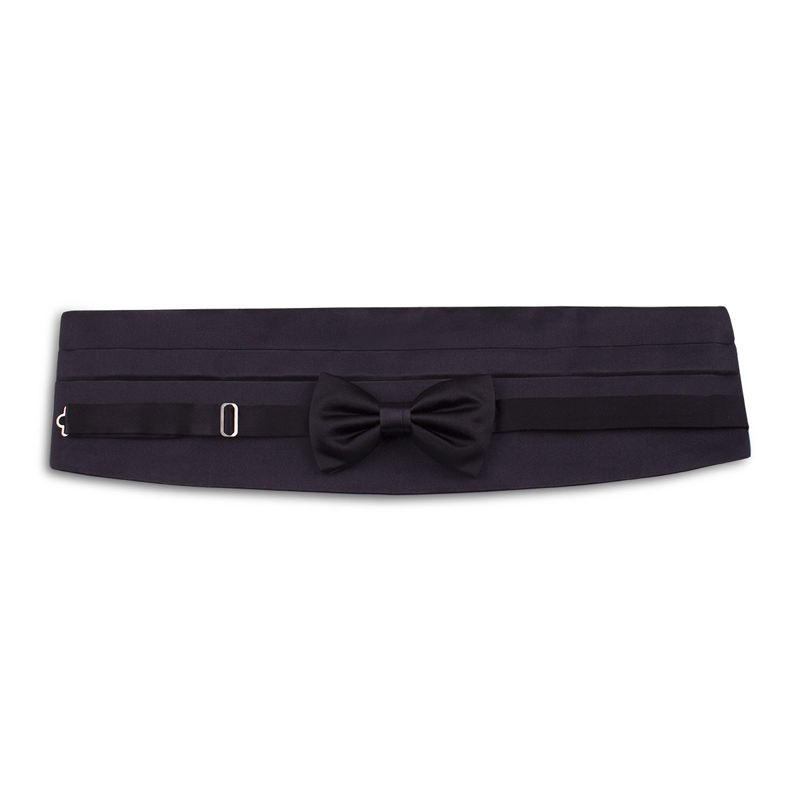 Bow tie + Cummerbund  set CROATA Classic Set of 2 products Solid Black  Silk 100%  