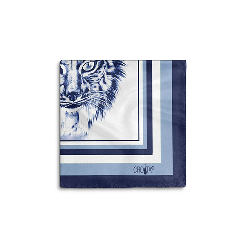 Small scarf CROATA Thematic Scarf, thematic Lynx Dark blue  Silk 100%  