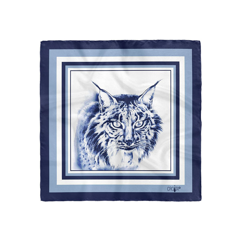 Small scarf CROATA Thematic Scarf, thematic Lynx Dark blue  Silk 100%  