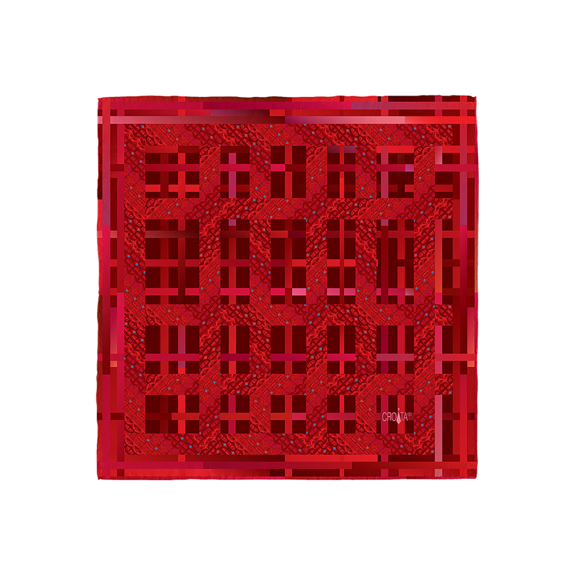 Small scarf CROATA Thematic Scarf, thematic Glagolitic alphabet Red  Silk 100%  