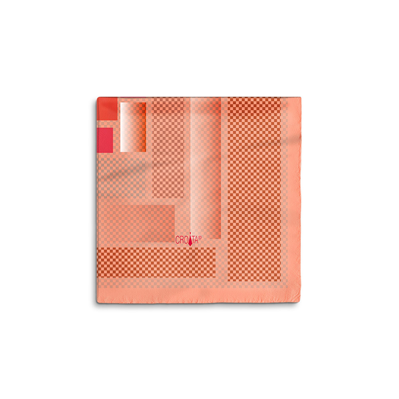 Small scarf CROATA Thematic Scarf, thematic Squares Apricot  Silk 100%  