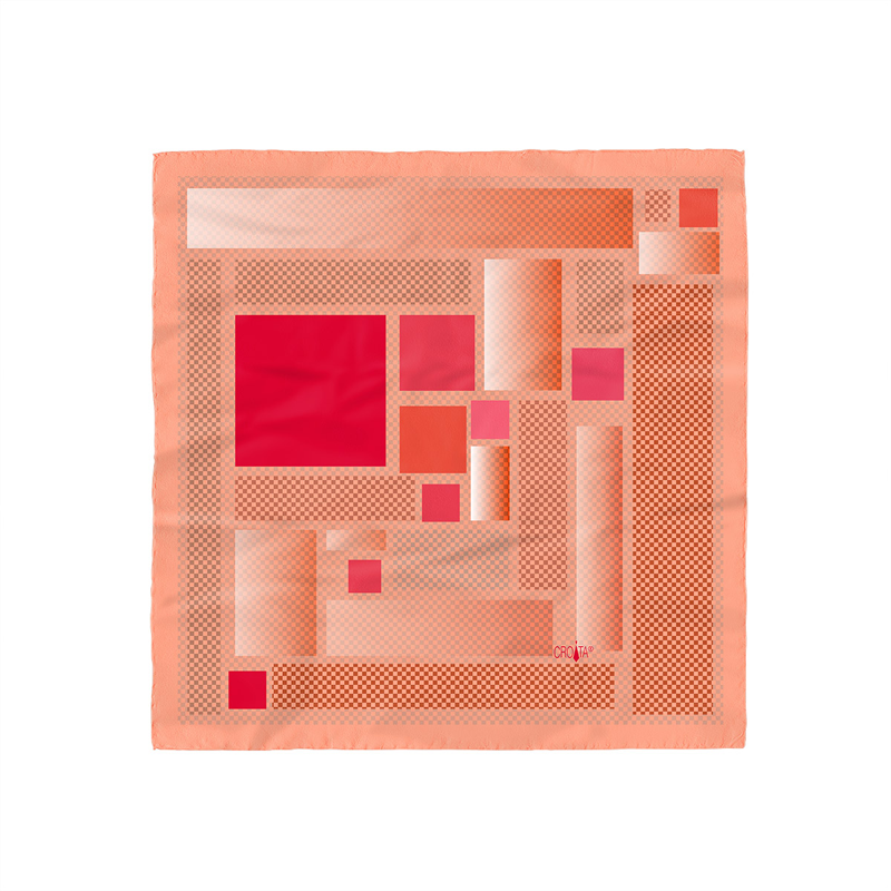 Small scarf CROATA Thematic Scarf, thematic Squares Apricot  Silk 100%  