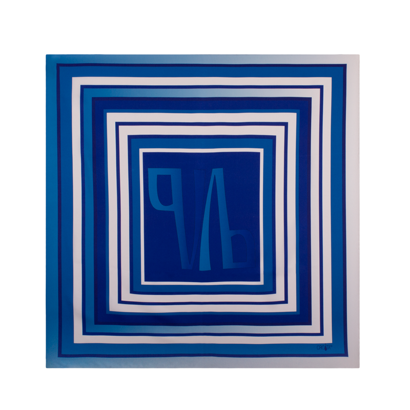 Small scarf CROATA Thematic Scarf, thematic Glagolitic alphabet Blue  Silk 100%  