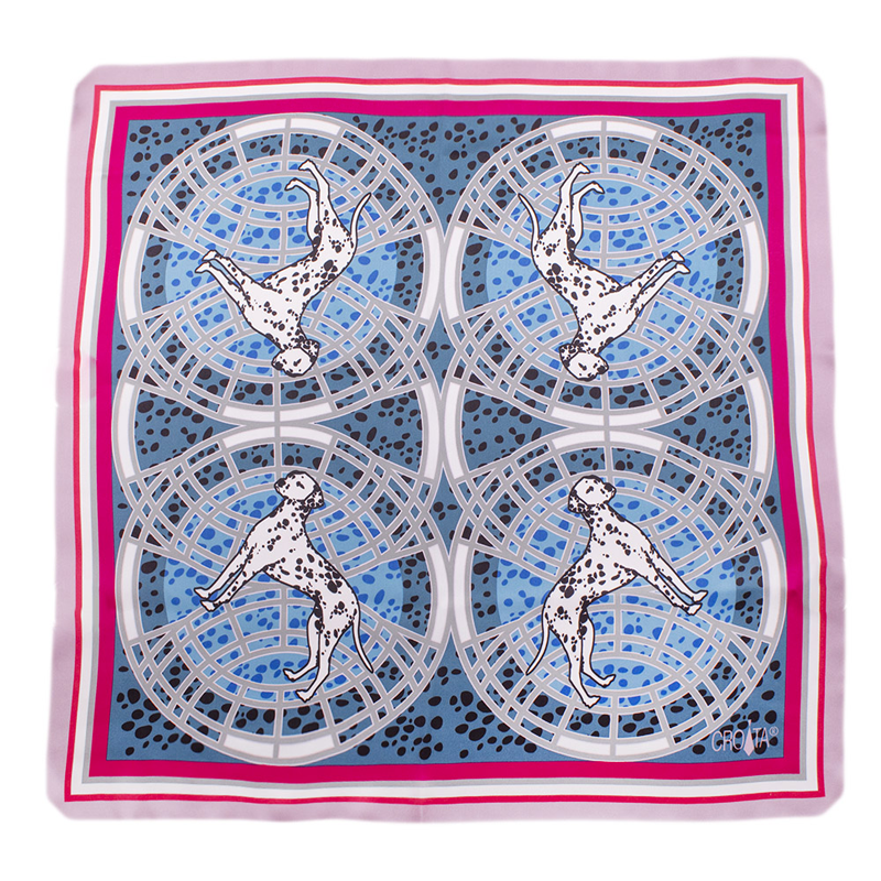 Small scarf CROATA Thematic Scarf, thematic Dalmatian dog Petroleum  Silk 100%  