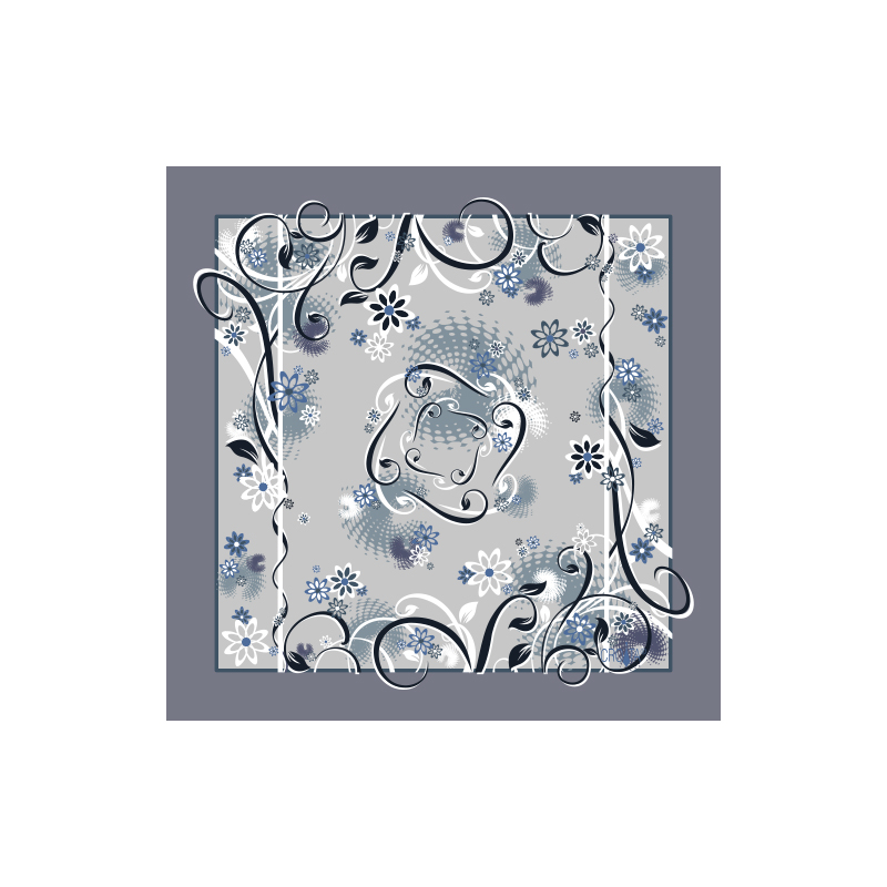 Small scarf CROATA Classic  Flora and Fauna Grey  Silk 100%  