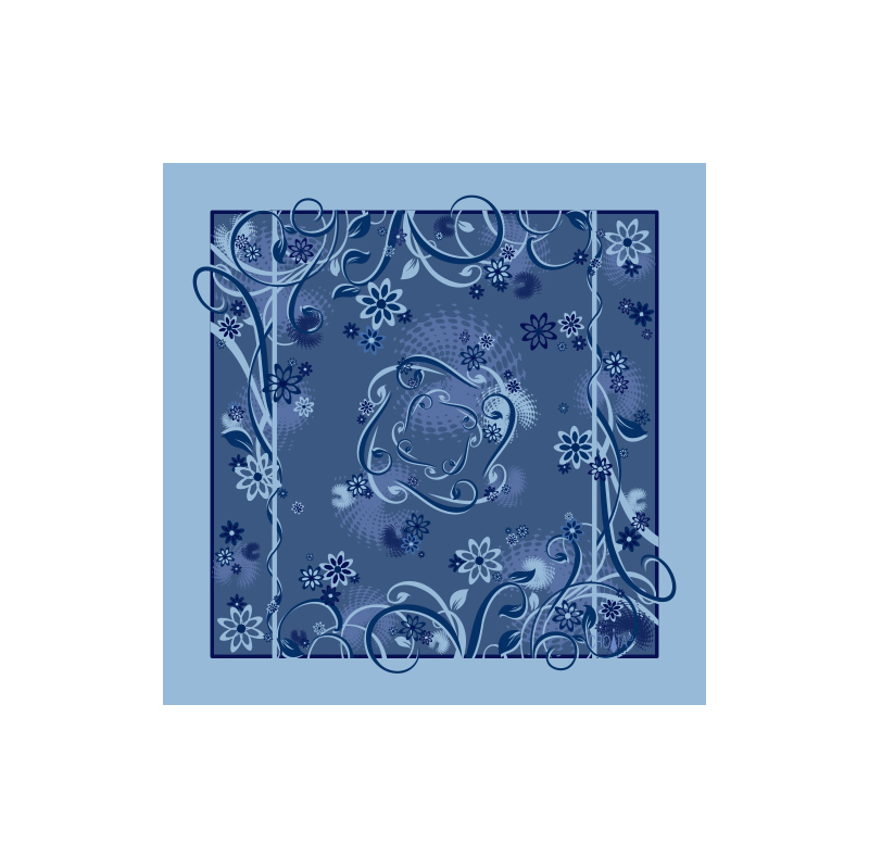 Small scarf CROATA Classic Scarf, classic Flora and Fauna Light blue  Silk 100%  