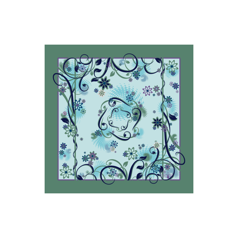 Small scarf CROATA Classic Scarf, classic Flora and Fauna Green  Silk 100%  