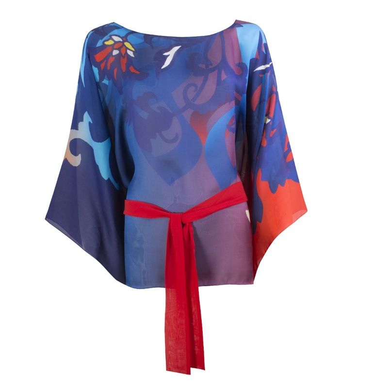 Kaftan CROATA Brijuni Thematic Short Glagolitic alphabet Blue  Silk 100%  