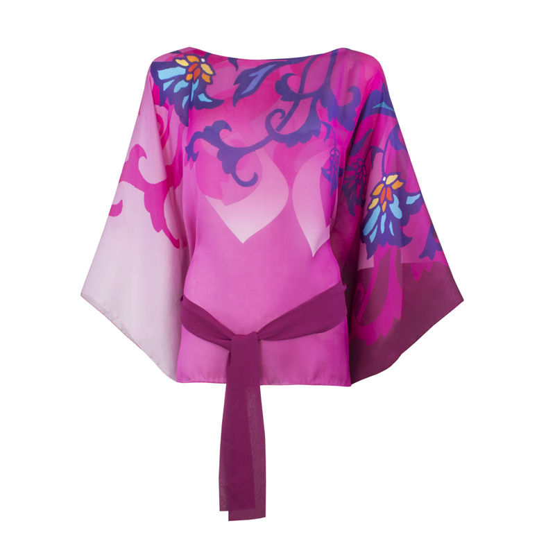 Kaftan CROATA Brijuni Thematic Short Glagolitic alphabet Magenta  Silk 100%  