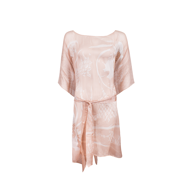 Kaftan CROATA Dubrovnik Thematic Semi-long Braiding and glagolitic alphabet Cream  Silk 100%  