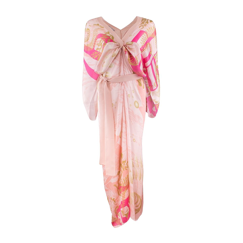 Kaftan CROATA Dubrovnik Thematic Long Glagolitic alphabet Pink  Silk 100%  